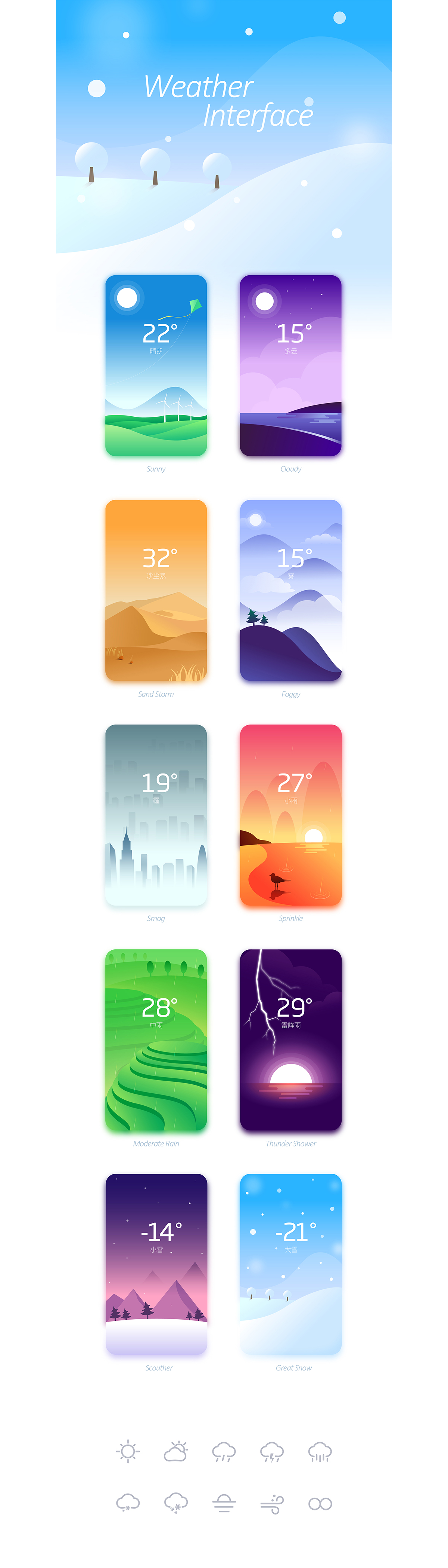 ui设计 创意 app 移动端 交互 gui ios 安卓 天气 界面 扁平化 图标